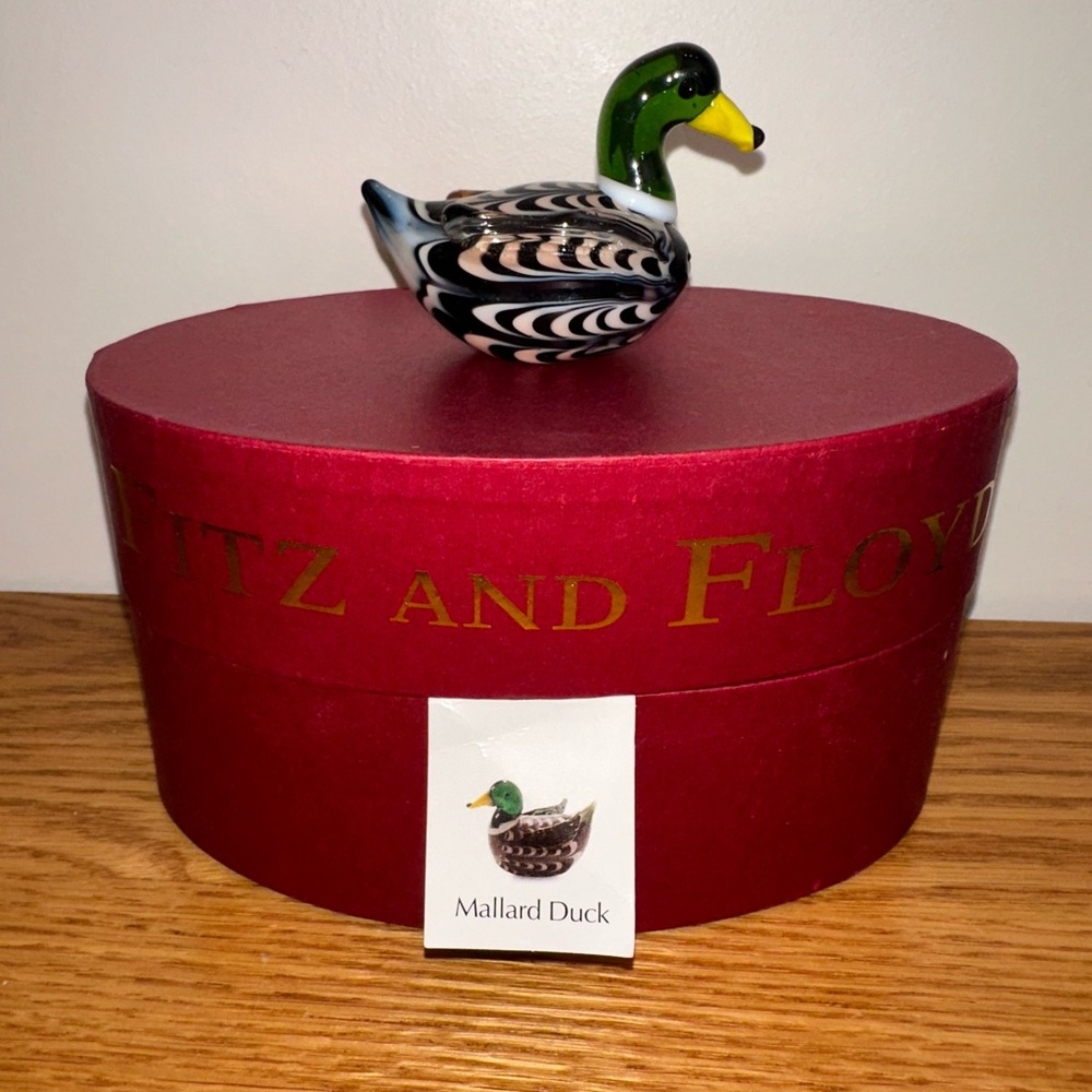 Fitz And Floyd Glass Menagerie Mallard Duck Hand Blown Glass‎ Art In Box